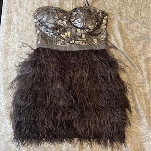 Bebe sequined and feathered mini cocktail dress